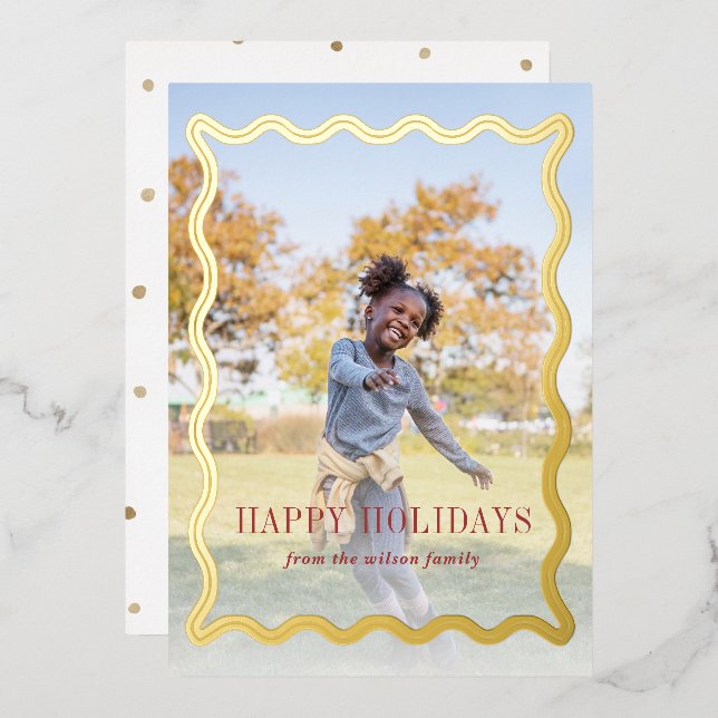 Carte De Vœux En Aluminium Retro Wavy Frame Holidays Full Photo (Recto/Verso)