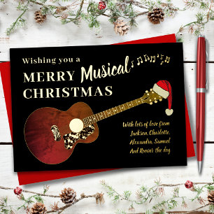 Carte De Vœux En Aluminium Rocher et Rouleau Noël Rustique Guitare Or