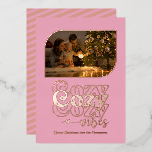 Carte De Vœux En Aluminium Rose Gold & Blush Ambiance Cosy Noël Rétro Photo