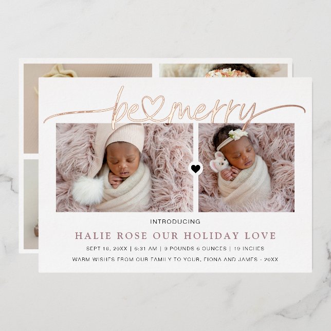 Carte De Vœux En Aluminium Rose Gold Heart Linked Be Joyeux Photos (Recto/Verso)