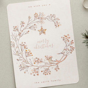 Carte De Vœux En Aluminium Rose Gold Pressed Wreath Joyeux Noël