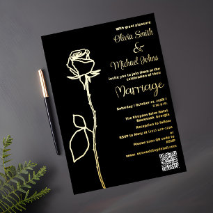 Carte De Vœux En Aluminium Rose noir et or bud code QR Faire-part de mariage