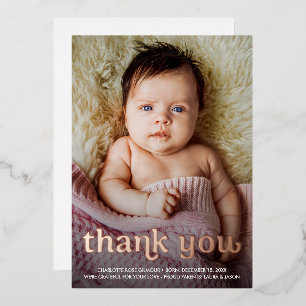 Carte De Vœux En Aluminium Rose photo pour bébé personnalisé Merci or