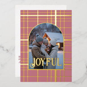Carte De Vœux En Aluminium Rose Poussiéreuse & Gingham Or Photo de Noël pour