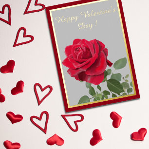Carte De Vœux En Aluminium Rose rouge peinte à l'huile - Joyuse Saint-Valenti