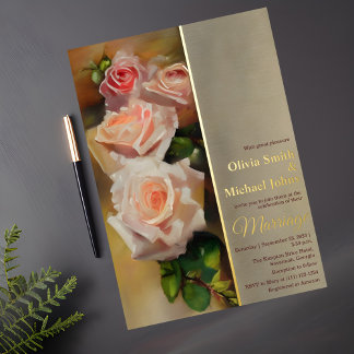 Carte De Vœux En Aluminium Rose Watercolor Romantique QR code Mariage Inviter
