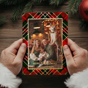 Carte De Vœux En Aluminium Rouge, Vert, Or Plaid de Noël Classique 1-Photo