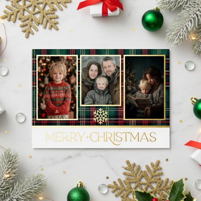 Carte De Vœux En Aluminium Rouge & Vert Tartan Plaid Joyeux Noël Photo (Créateur téléchargé)