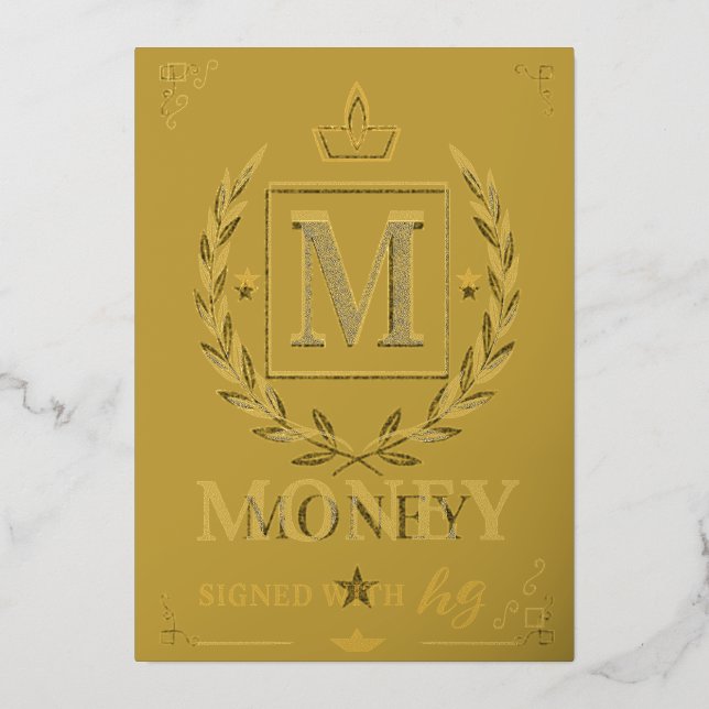 Carte De Vœux En Aluminium "Royal NMKY Emblem – Monogram M Crest Design" (Recto)
