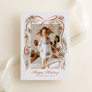 Carte De Vœux En Aluminium Ruban de Noël festif avec Poinsettias