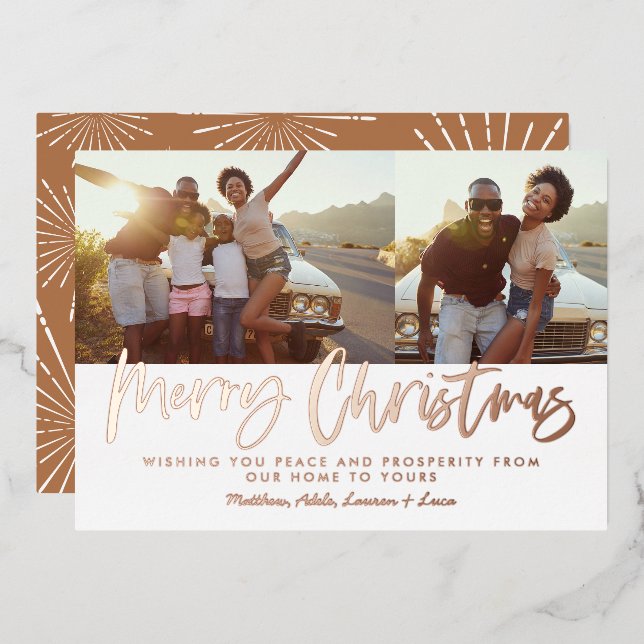 Carte De Vœux En Aluminium Rust white script Noël 2 photo Holiday (Recto/Verso)