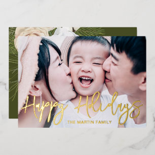 Carte De Vœux En Aluminium Rustic Green Botanical photo pleine Noël