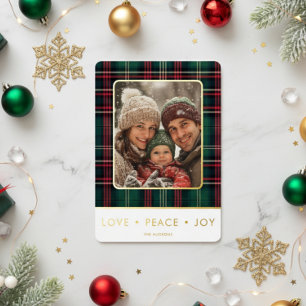 Carte De Vœux En Aluminium Rustic Plaid Love Peace Joie Photo Noël