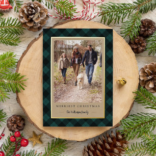 Carte De Vœux En Aluminium Rustique Kraft hiver Plaid Photo de Noël