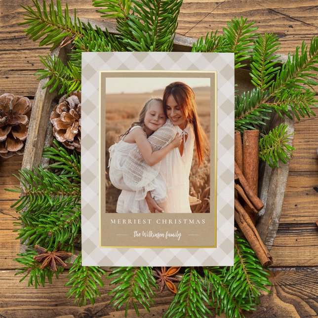 Carte De Vœux En Aluminium Rustique Kraft hiver Plaid Photo de Noël (Créateur téléchargé)