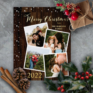 Carte De Vœux En Aluminium Rustique Woodsy Faux Bois Joyeux Noël 4 Photo