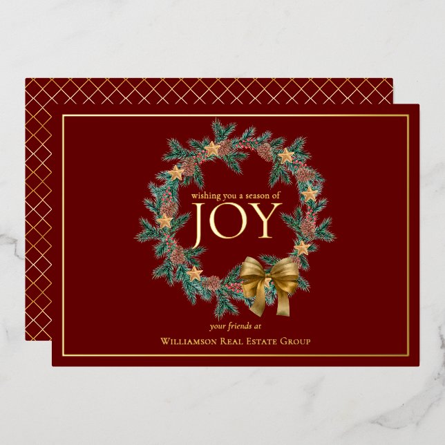 Carte De Vœux En Aluminium Saison de la joie Noël Wreath Business (Recto/Verso)