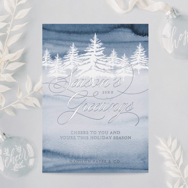 Carte De Vœux En Aluminium Saison's Greeting Script Winter Forest Business (Créateur téléchargé)