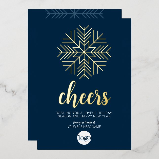 Carte De Vœux En Aluminium Salutation d'entreprise Snowflake Marine Blue (Recto/Verso)