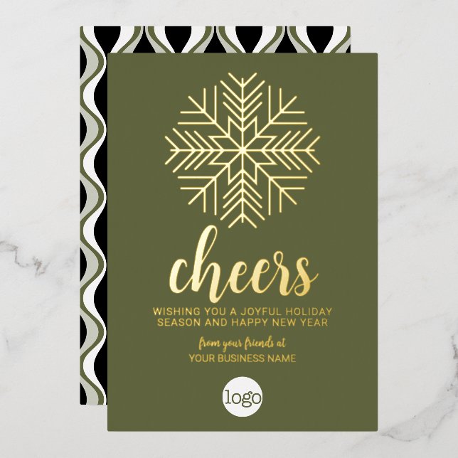 Carte De Vœux En Aluminium Salutation d'entreprise Snowflake - Or vert (Recto/Verso)