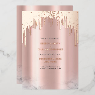 Carte De Vœux En Aluminium Sauvegarder la date Rose Gold Paillettes Gouttes R
