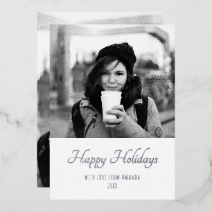 Carte De Vœux En Aluminium Script à la mode de Noël photo à deux côtés