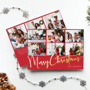 Carte De Vœux En Aluminium Script de fête Rouge Neuf-Photo Joyeux or de Noël