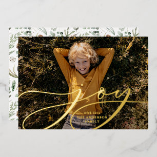 Carte De Vœux En Aluminium Script de joie botanique minimal moderne Noël