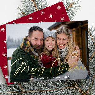 Carte De Vœux En Aluminium Script de signature moderne Christmas Red Photo