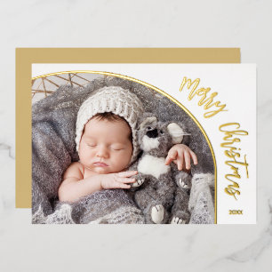 Carte De Vœux En Aluminium Script Joyeux Noël en Or