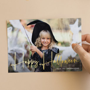 Carte De Vœux En Aluminium Script manuscrit Happy Halloween Photo