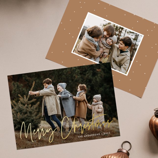 Carte De Vœux En Aluminium Script manuscrit Joyeux Noël 2 Photo (Créateur téléchargé)
