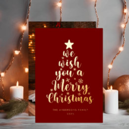 Carte De Vœux En Aluminium Script minimal Bourgogne Rouge Joyeux Noël
