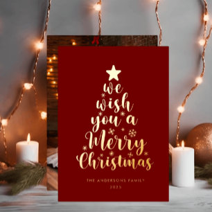 Carte De Vœux En Aluminium Script minimal Bourgogne Rouge Joyeux Noël
