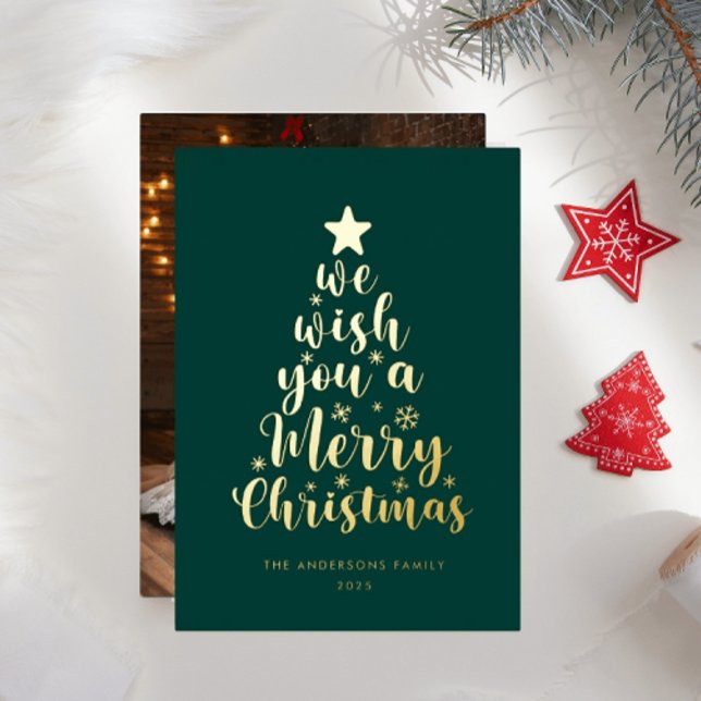 Carte De Vœux En Aluminium Script minimal Deep Green Joyeux Noël (Créateur téléchargé)