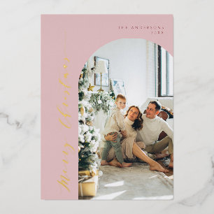 Carte De Vœux En Aluminium Script minimaliste Joyeux Noël Photo Rose Dusty