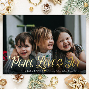 Carte De Vœux En Aluminium Script moderne Peace Love Joie Christmas Photo