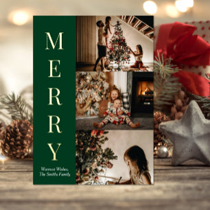 Carte De Vœux En Aluminium Script or vert moderne Joyeux Noël Photo