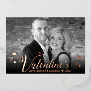 Carte De Vœux En Aluminium Script rose moderne Coeurs chic Black White Photo