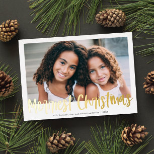 Carte De Vœux En Aluminium Script rouge moderne Merriest Christmas Photo Holi