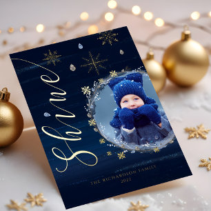 Carte De Vœux En Aluminium Shine Elegant Snowflakes & Jews Photo Wreath
