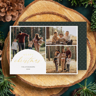 Carte De Vœux En Aluminium Simple 3 Photo Collage Arc Joyeux Noël Photo