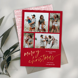 Carte De Vœux En Aluminium Simple 4 photo Collage Script Joyeux Noël