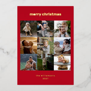 Carte De Vœux En Aluminium Simple Christmas Photo Collage moderne Red Gold