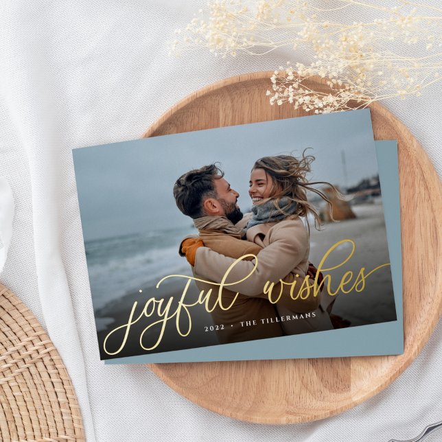 Carte De Vœux En Aluminium Simple Gold Script superposer Joyeux voeux Photo (Créateur téléchargé)