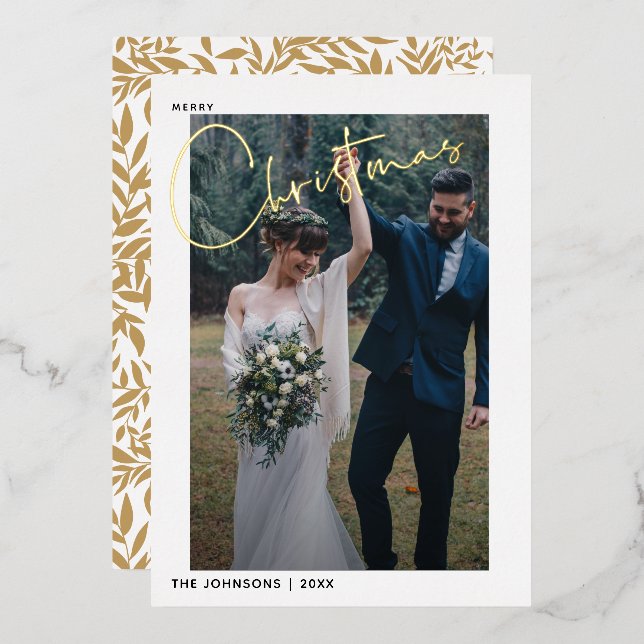 Carte De Vœux En Aluminium Simple Joyeux Noël Script Mariage photo (Recto/Verso)