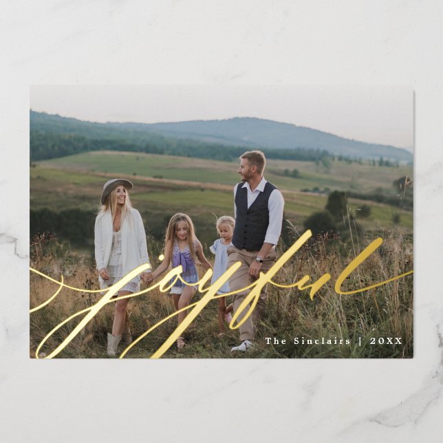 Carte De Vœux En Aluminium Simple Joyeux Script superposition photo (Recto)