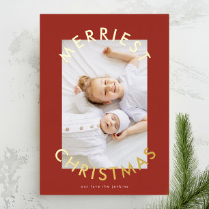 Carte De Vœux En Aluminium Simple moderne Gold Bold Merriest Christmas Photo