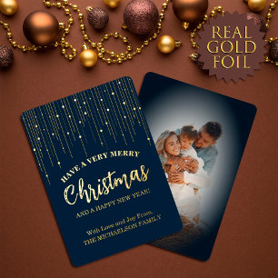Carte De Vœux En Aluminium Simple Real Gold Midnight Blue Abstract