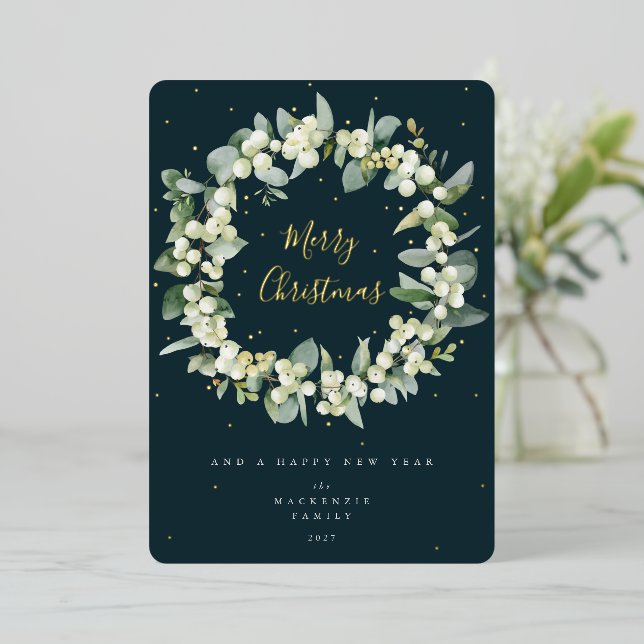 Carte De Vœux En Aluminium Snowberry + Eucalyptus Serre de Noël non photo (Debout devant)
